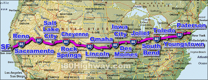 Interstate 80 Freeway Road Map